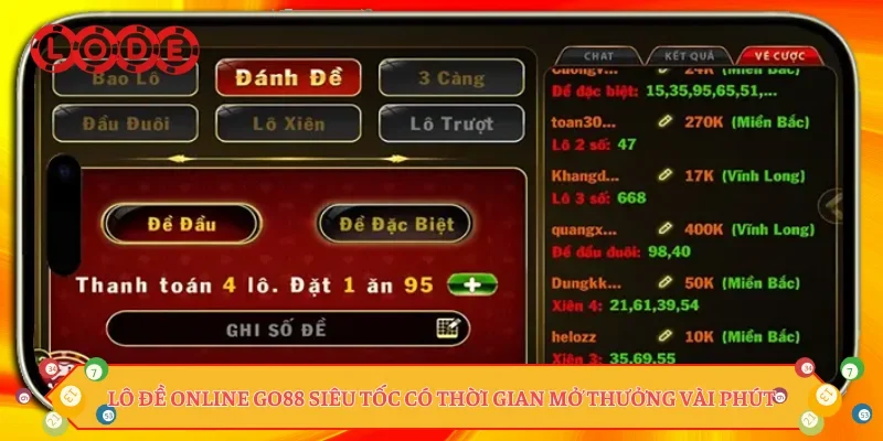 Lô đề online GO88 Siêu Tốc có thời gian mở thưởng vài phút